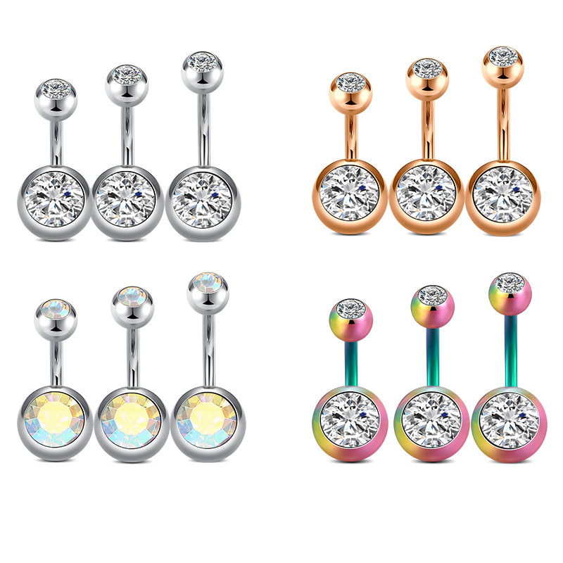 14G Surgical Steel Belly Button Ring 6MM 8MM 10MM Length Basic CZ Inlaid Navel Ring Piercing