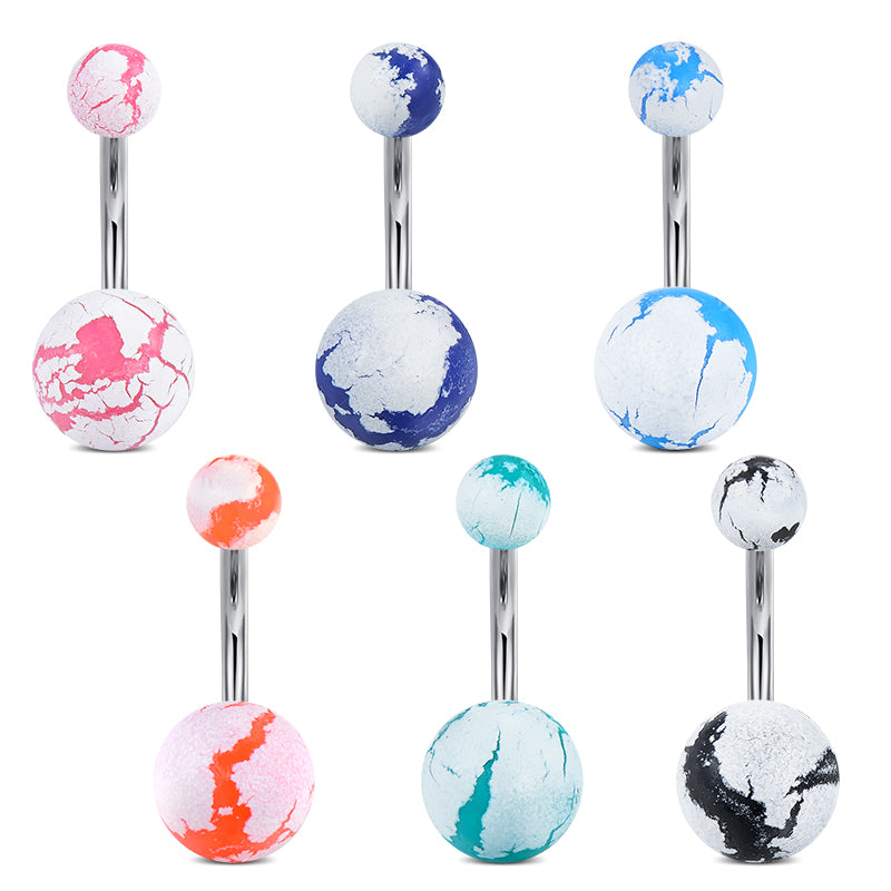 Surgical Steel Belly Button Ring With Acrylic Crack Design Ball Navel Belly Ring Piercing