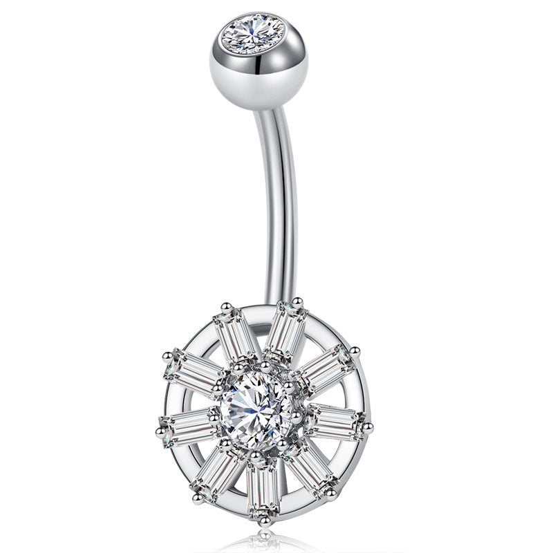 Silver CZ Belly Button Ring