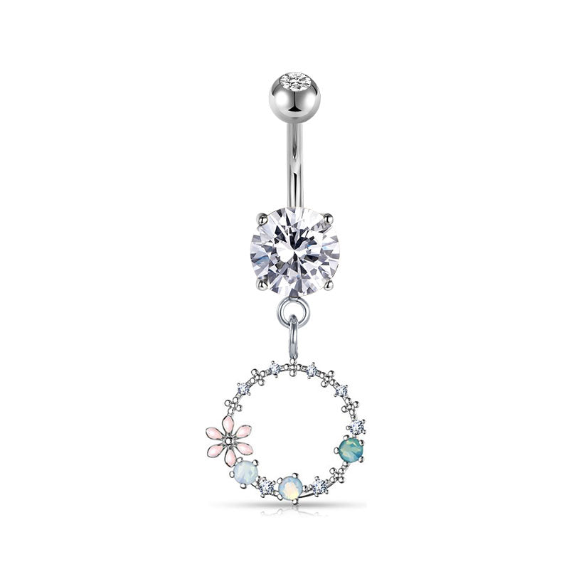 Silver Round Shaped flower wreath Belly ring