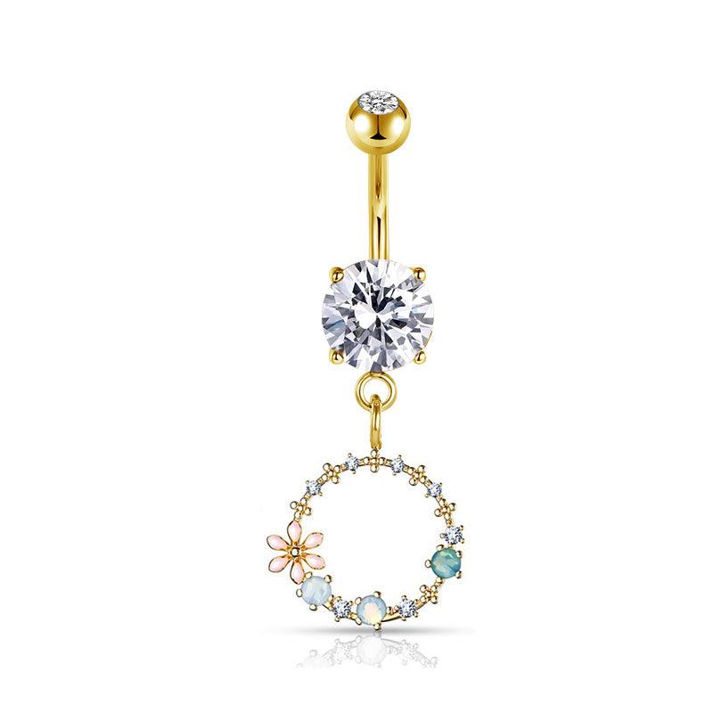 Gold Round Shaped flower wreath Belly ring