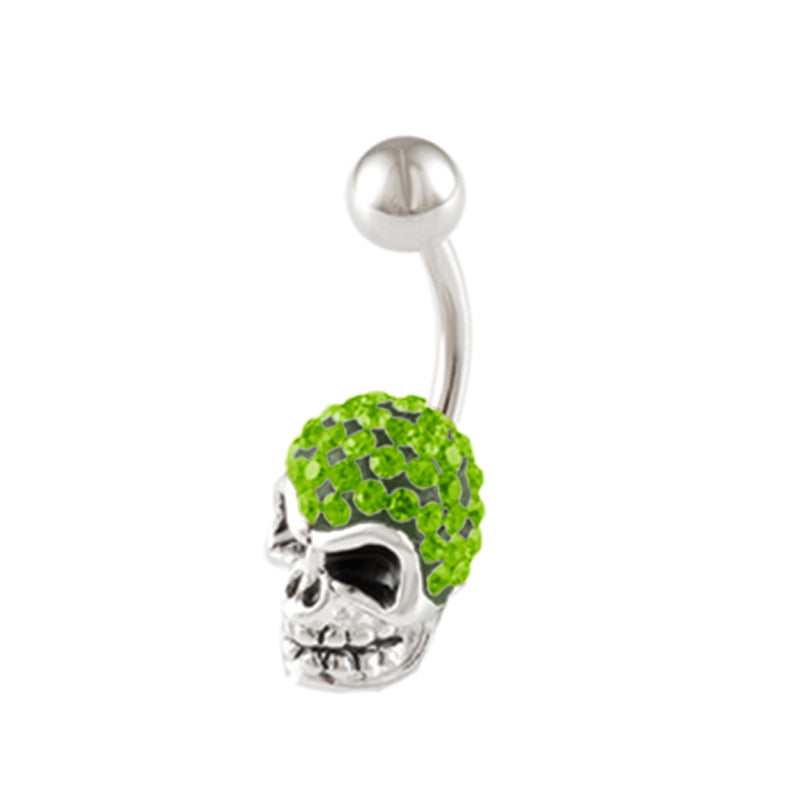 Green CZ Skull Belly Ring