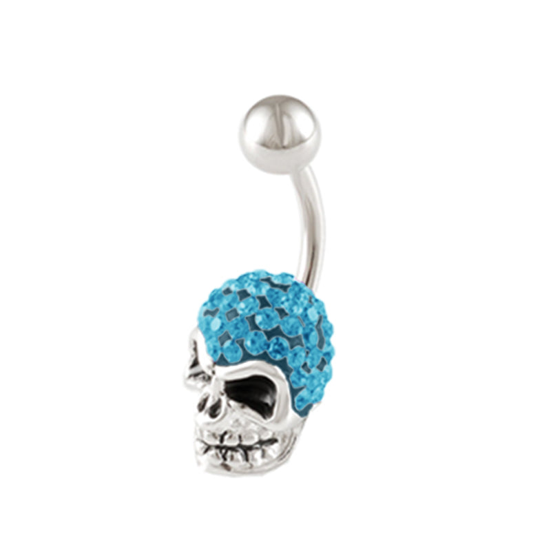 Blue CZ Skull Belly Ring