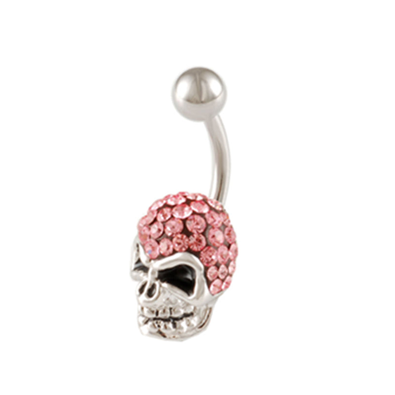 Pink CZ Skull Belly Ring