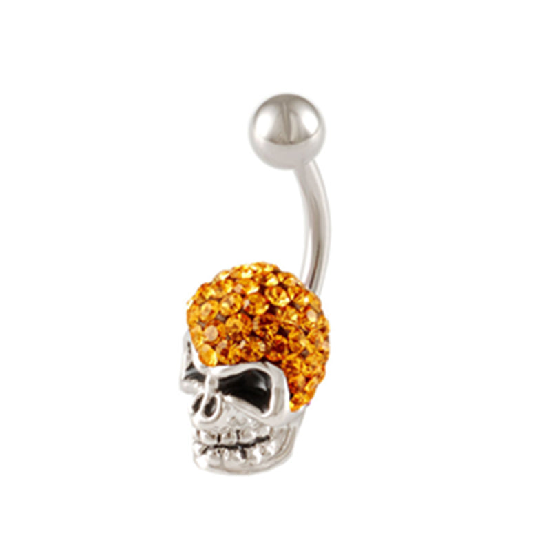 Orange CZ Skull Belly Ring