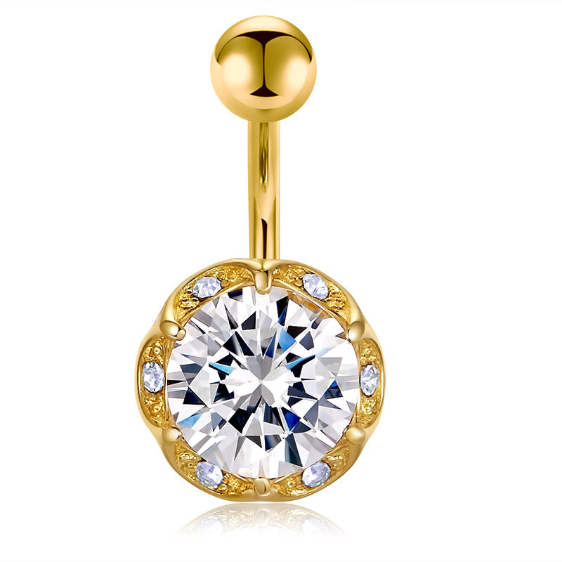 Gold CZ Belly Button Ring