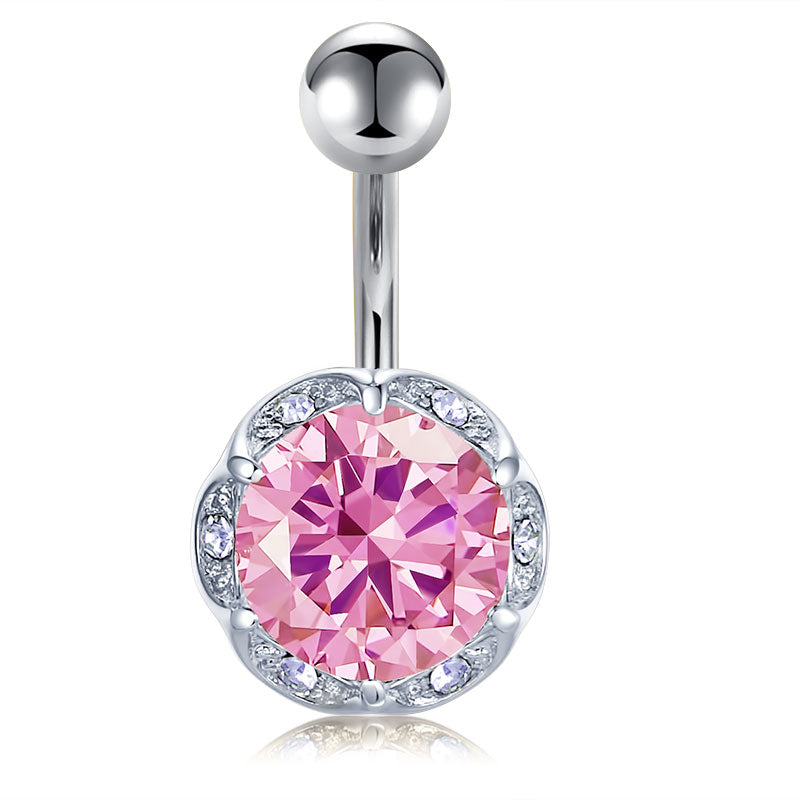 Silver CZ Belly Button Ring