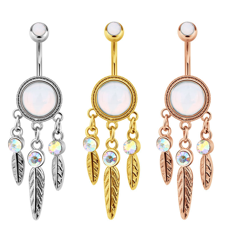 Dream Catcher Dangel Belly Button Ring 14G Surgical Steel Belly Navel Ring Piercing Jewelry