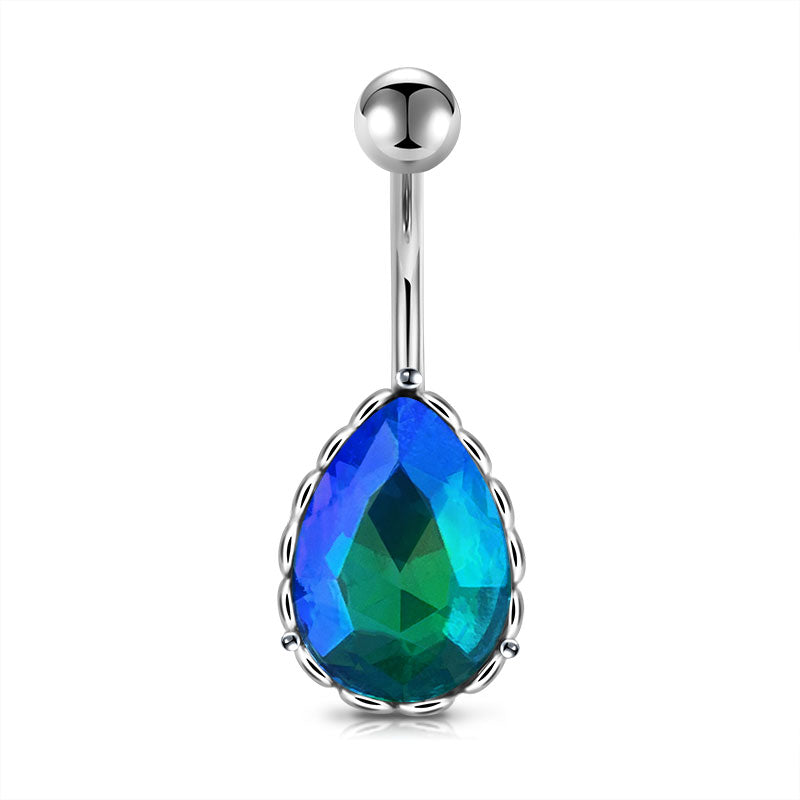 Green Water drop CZ Belly Ring