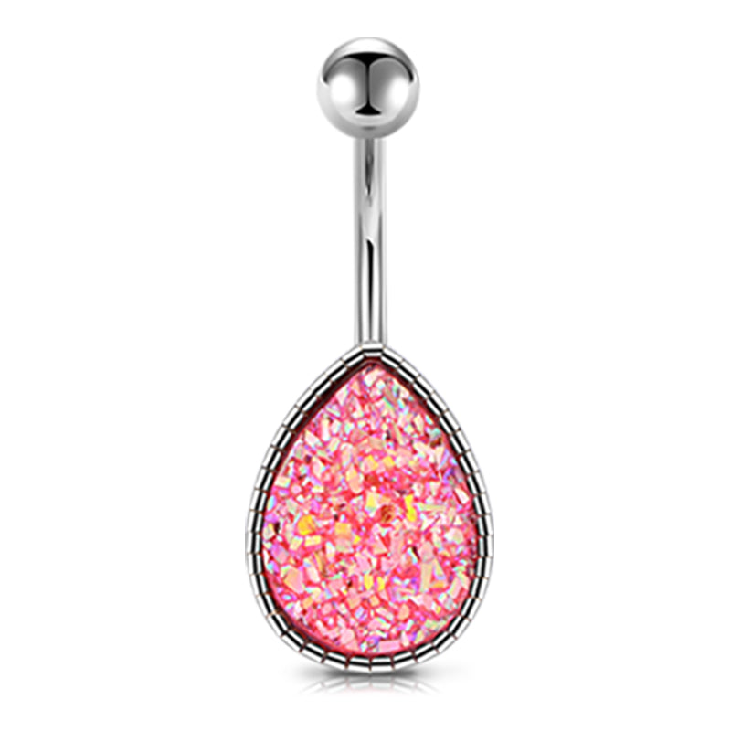 Pink Sand Glitter Belly Button Ring