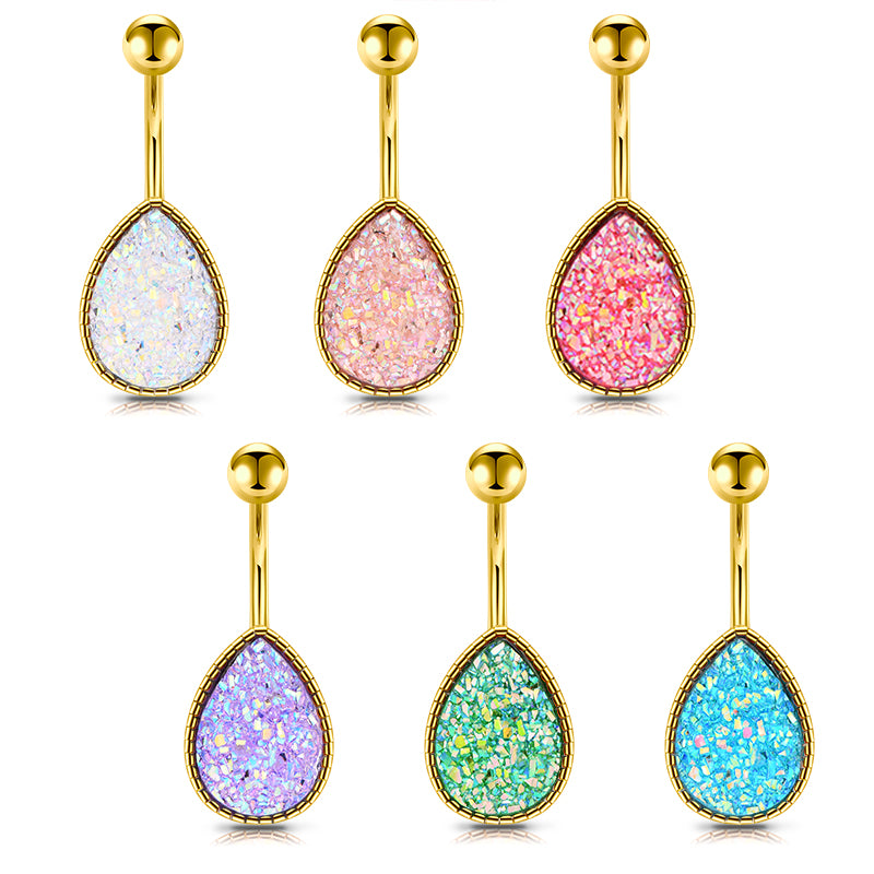 Drip Sand Glitter Belly Button Ring 14G Surgical Steel Gold Navel Belly Ring Piercing Jewelry