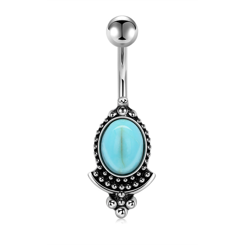 Vintage Blue Oval Belly Ring