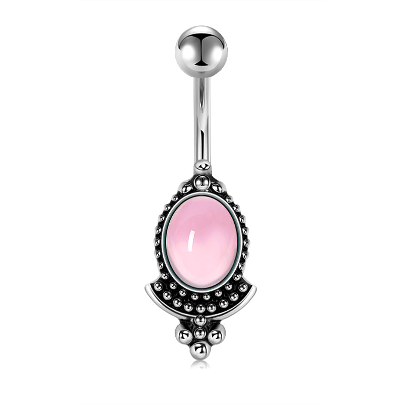 Vintage Pink Oval Belly Ring