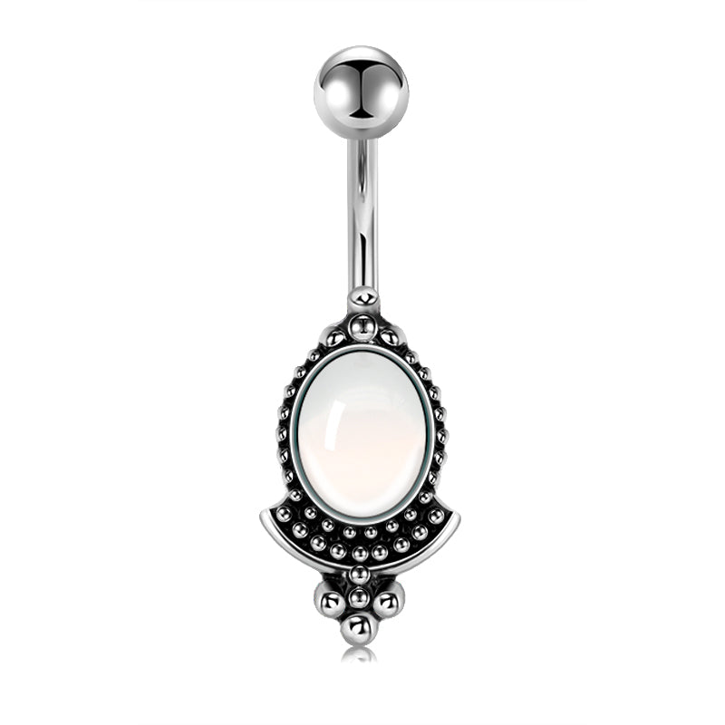Vintage White Oval Belly Ring
