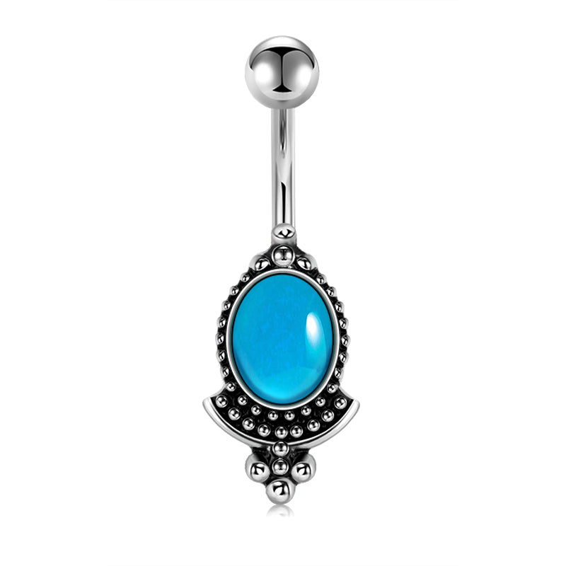 Vintage Light Blue Oval Belly Ring