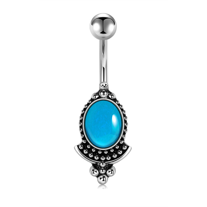 Vintage Light Blue Oval Belly Ring