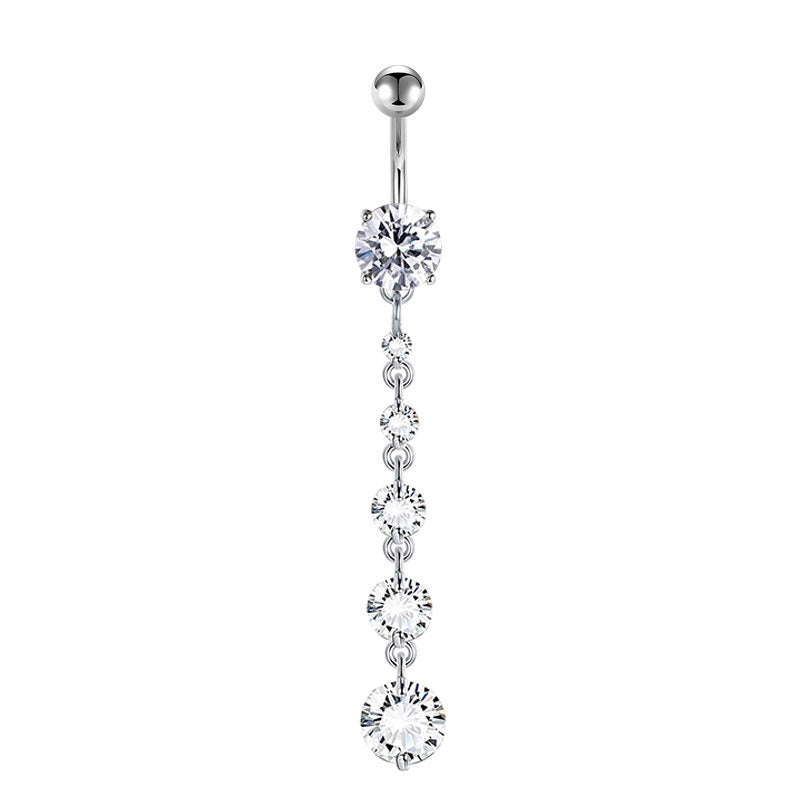 CZ Pendant Long Belly Button Ring 14G Surgical Steel Dangle Navel Belly Piercing Jewelry