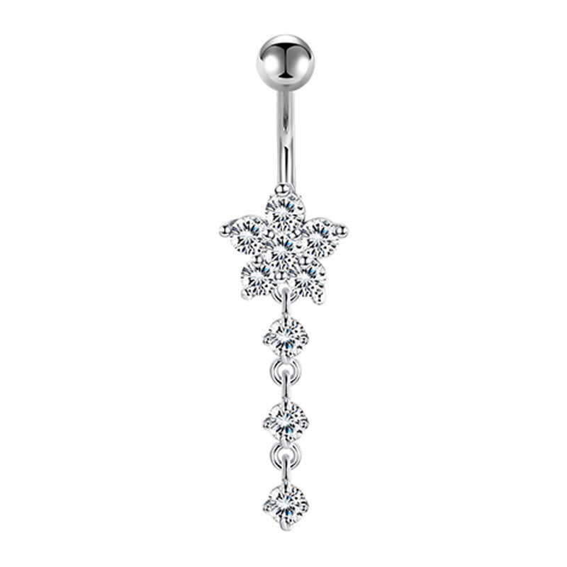 CZ Flower pendant Belly Rings