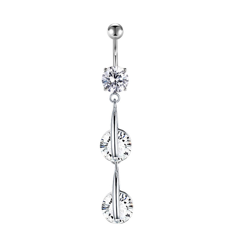 CZ Pendant Long Belly Button Ring 14G Surgical Steel Dangle Navel Belly Piercing Jewelry