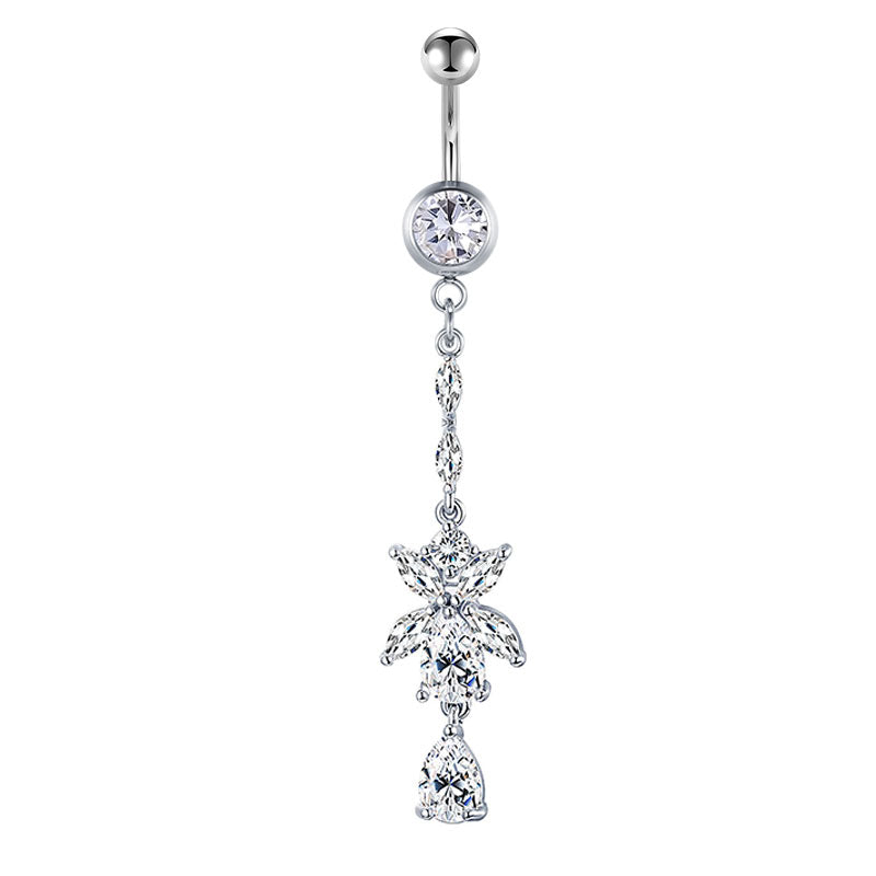 CZ Flower pendant Belly Rings