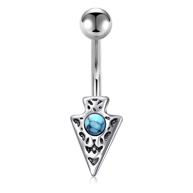 Vintage Arrow Belly Ring blue turquoise Stone