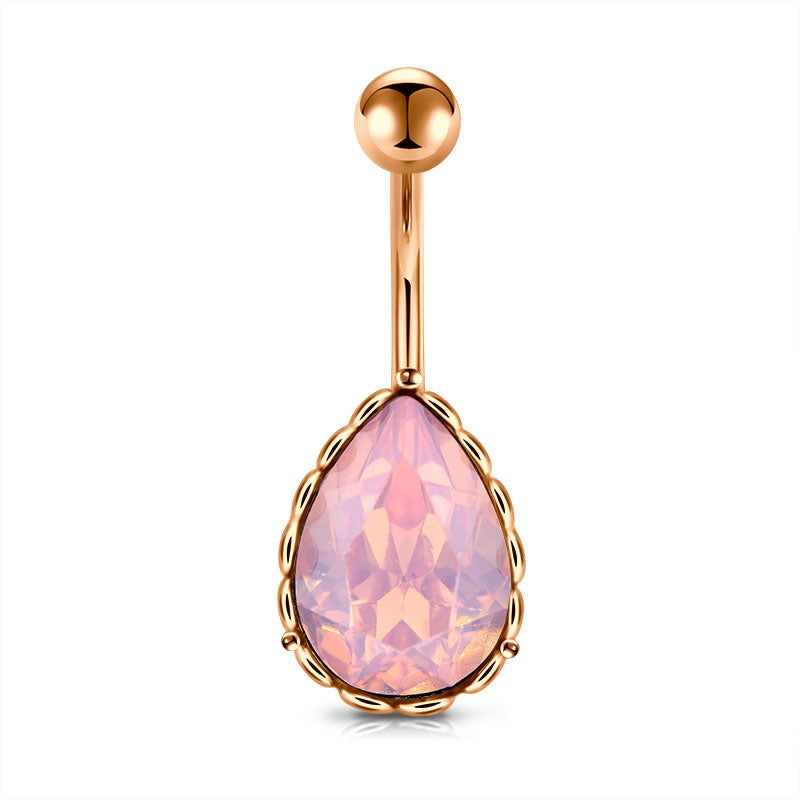 Pink Water drop CZ Belly Ring