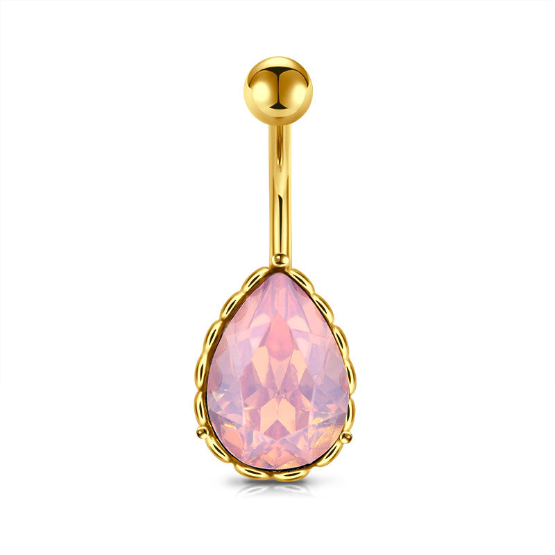 Pink Water drop CZ Belly Ring
