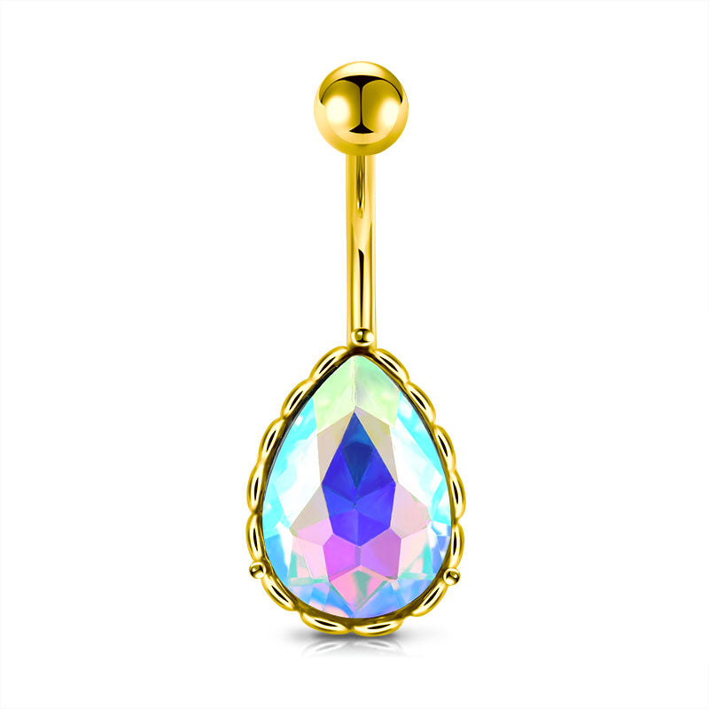 Clear Water drop CZ Belly Ring