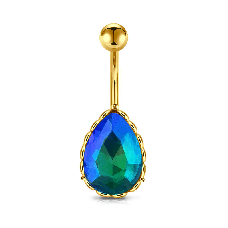 Green Water drop CZ Belly Ring