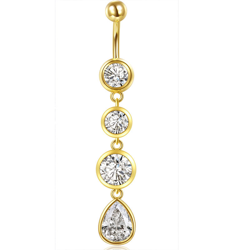 Gold CZ drop dangle Belly Rings