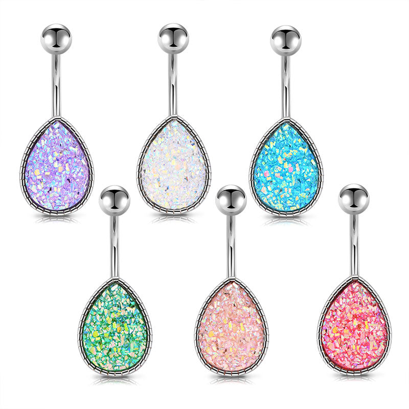 Drip Sand Glitter Belly Button Ring 14G Surgical Steel Navel Belly Ring Piercing Jewelry