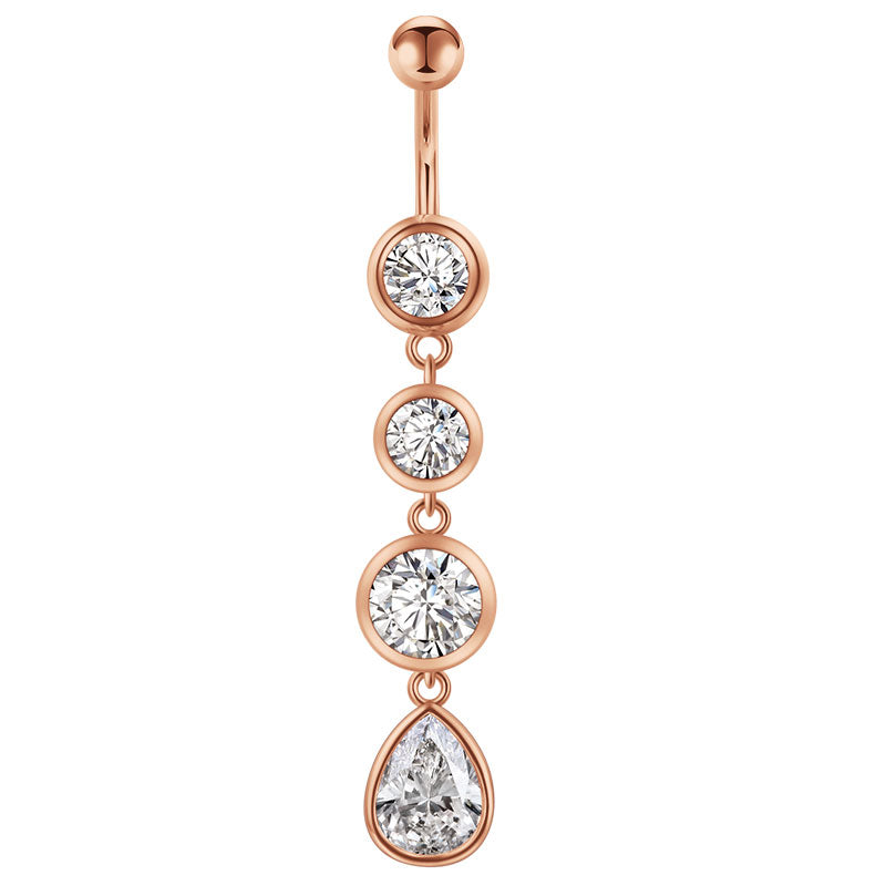 Rose Gold CZ drop dangle Belly Rings