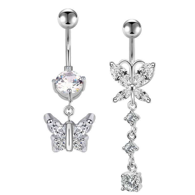 Shiny CZ Butterfly Dangle Belly Button Ring 14G Surgical Steel CZ Navel Ring Piercing Jewelry