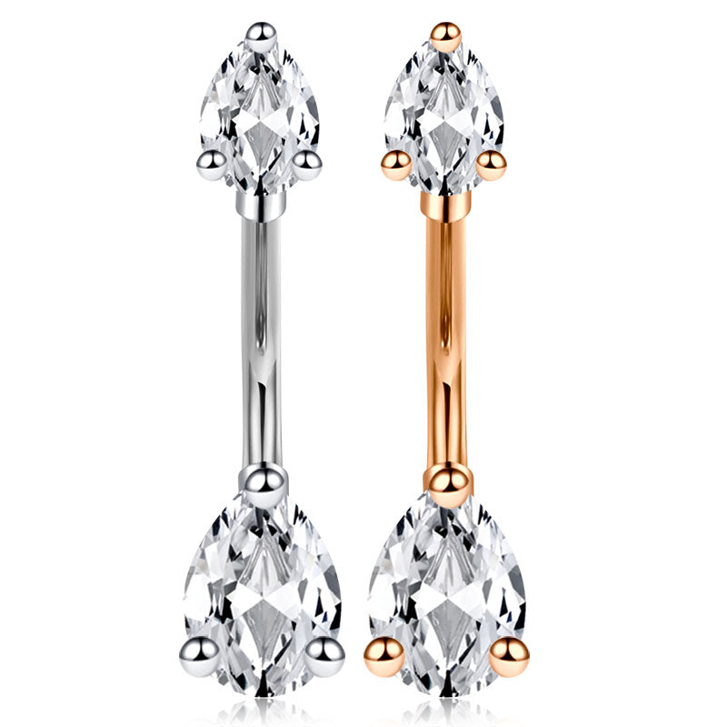 Double Side CZ Drip Belly Button Ring 14G Surgical Steel Belly Navel Ring Piercing Jewelry