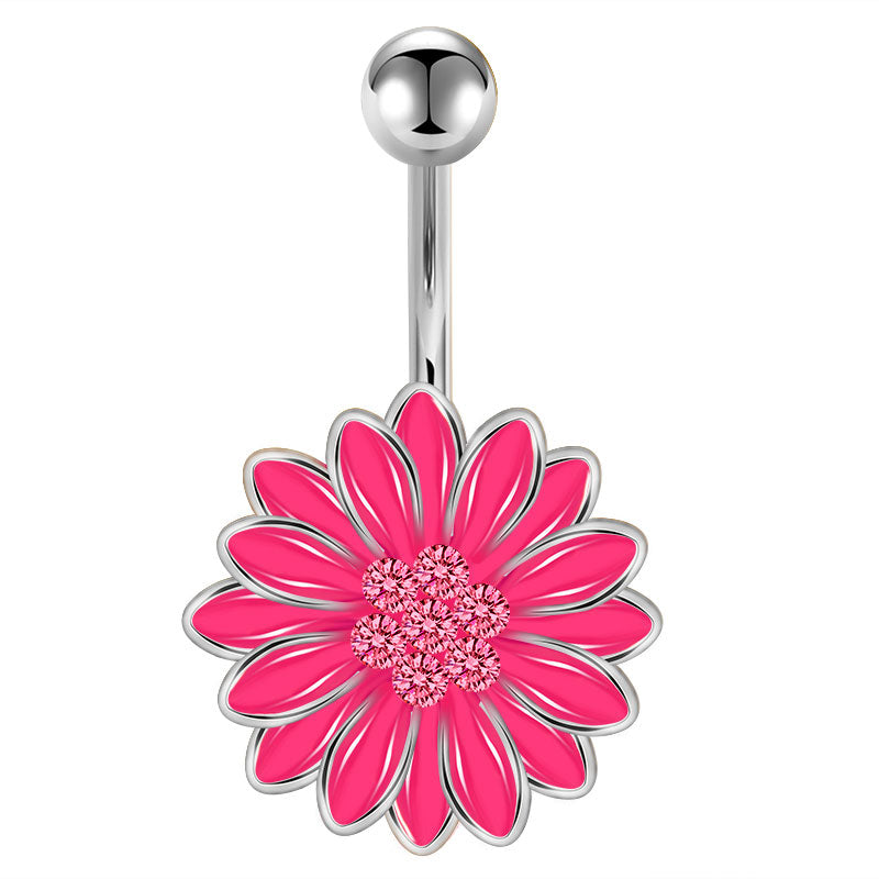 Pink CZ Daisy Flower Belly ring