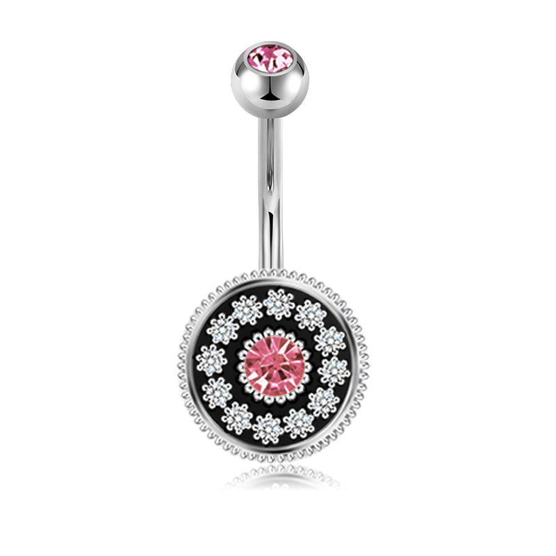 vintage Pink CZ belly button ring