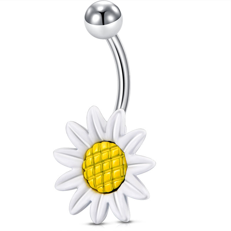 White Acrylic Sun Flower Belly Ring