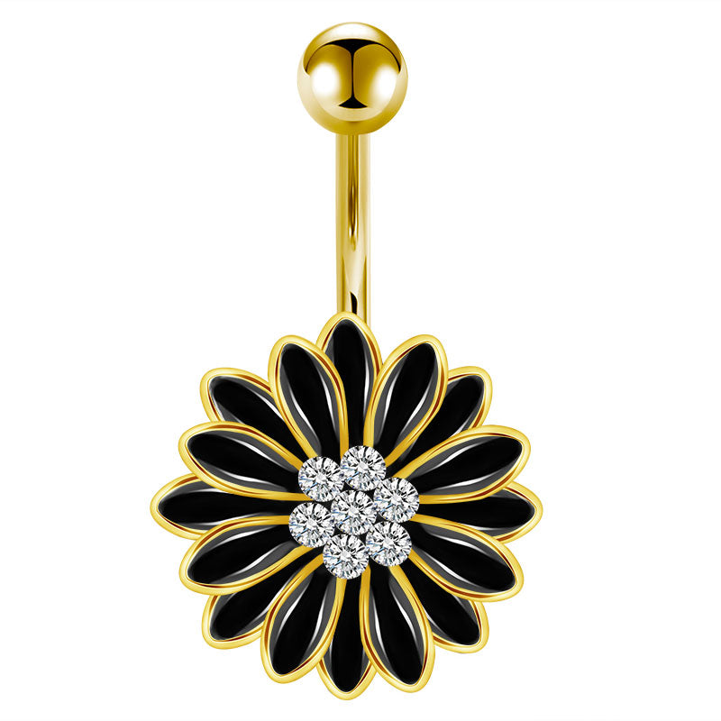 Black Daisy Flower Belly ring