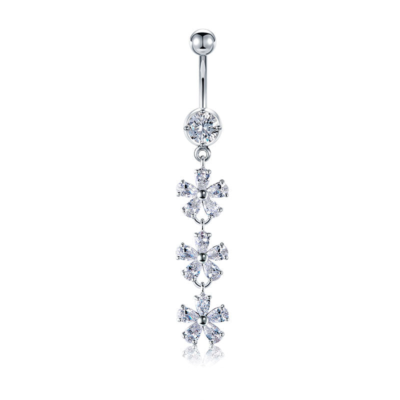 CZ Flower pendant Belly Rings