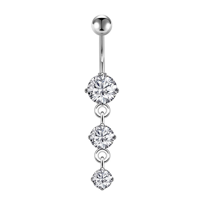 CZ Pendant Long Belly Button Ring 14G Surgical Steel Dangle Navel Belly Piercing Jewelry