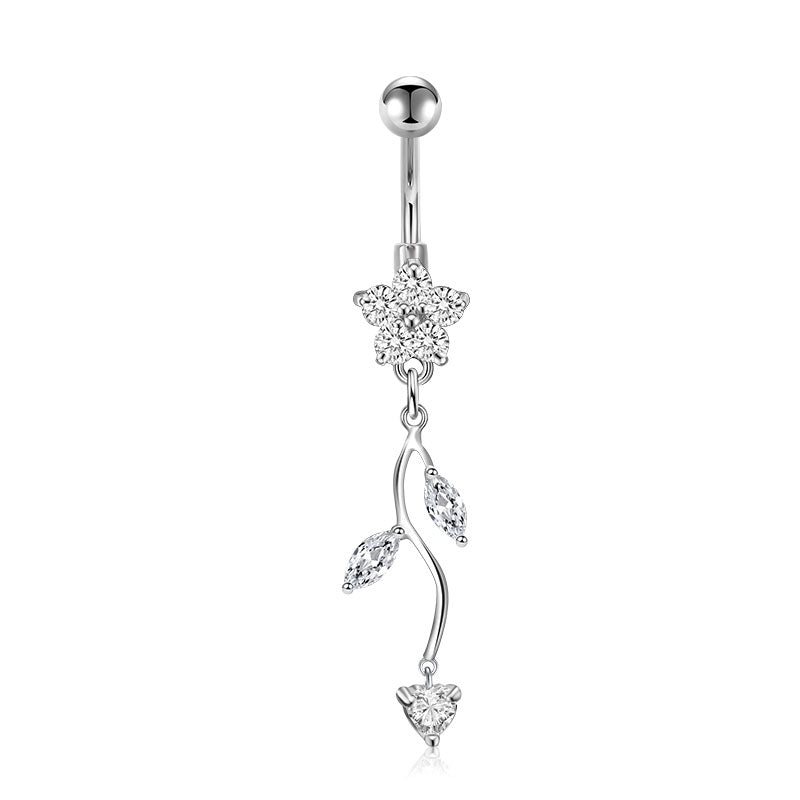 CZ Flower pendant Belly Rings