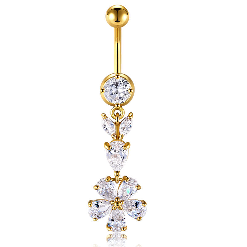 Gold Flower Pendant Belly Ring