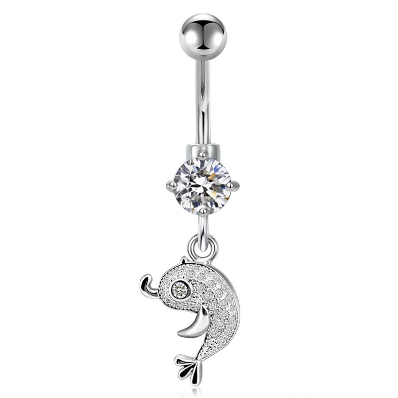 Silver Dolphin Pandent Belly ring