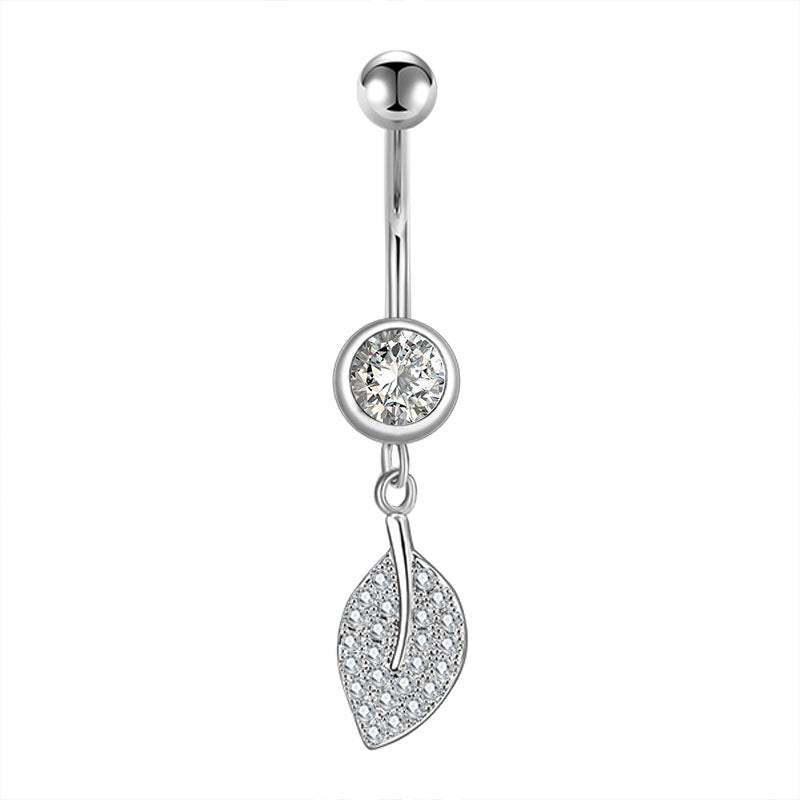 CZ paved Leaf Belly Ring