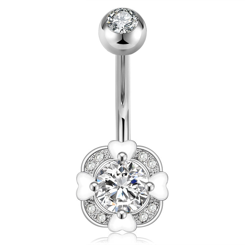 Silver CZ Belly Button Ring