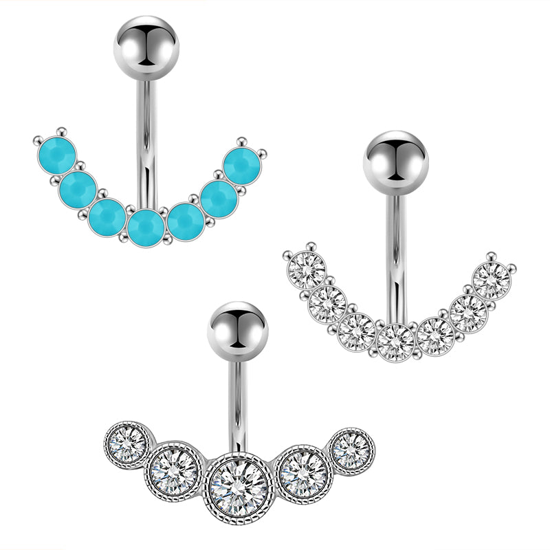 Curved Gem Inlaid Smile Belly Button Rings Stainless Steel 14G Navel Piercing Jewelry