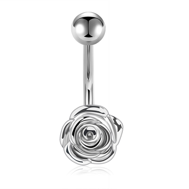 Silver Rose Belly Ring