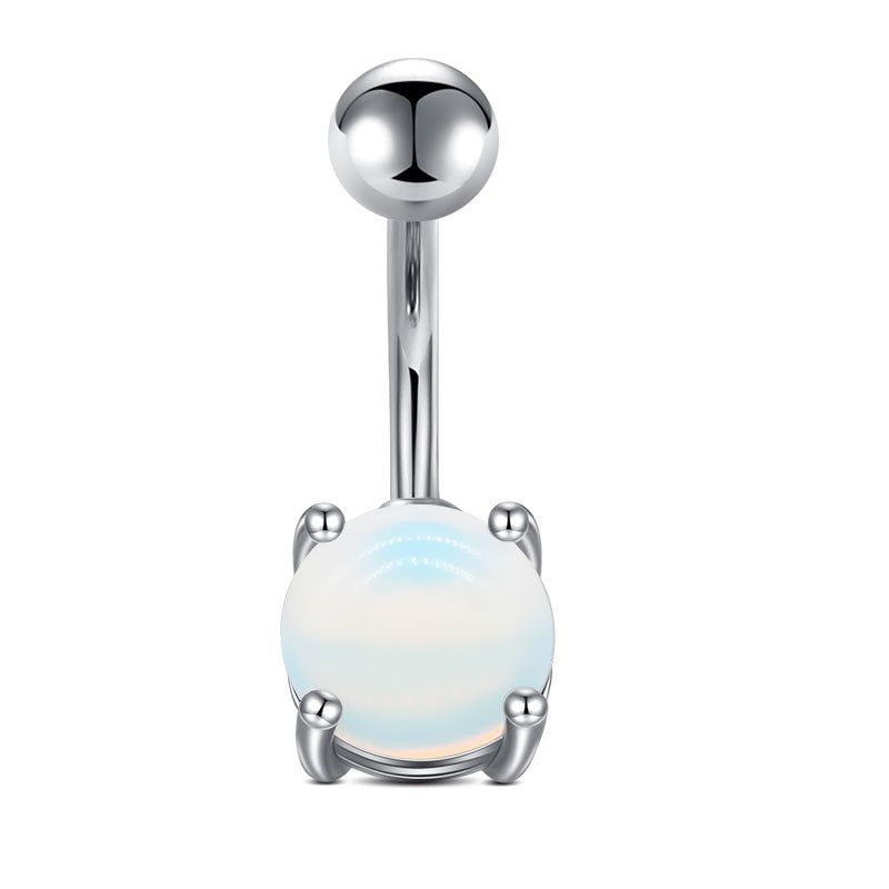 White gem belly ring Rose Gold