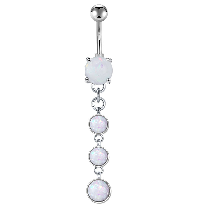 Silver triple Opal belly ring