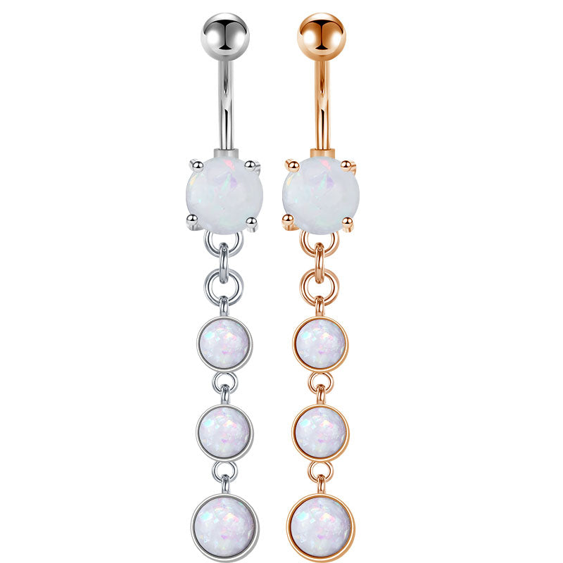 Triple Opal Pandent Dangle Belly Button Ring 14G Surgical Steel Belly Navel Ring Piercing